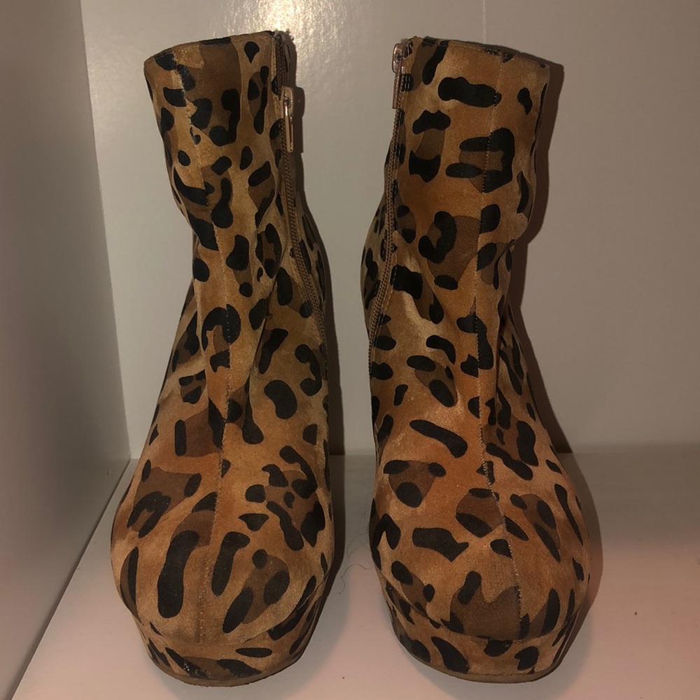 Suede Bamboo Cheetah Print Wedge Boots